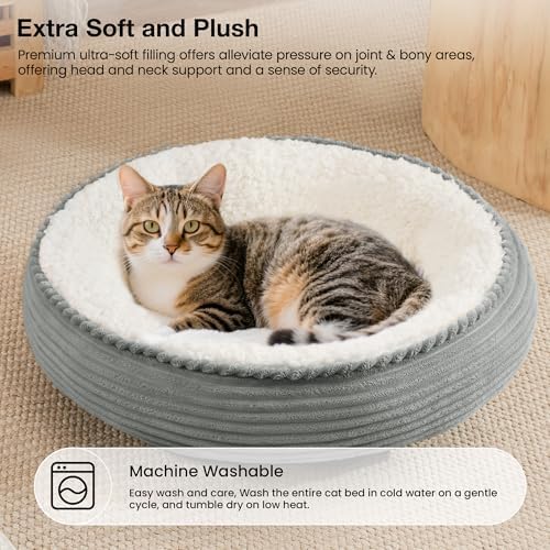 Love's cabin Round Donut Cat and Dog Cushion Bed, 20in Pet Bed for Cats or Small Dogs, Anti-Slip & Water-Resistant Bottom, Super Soft Durable Fabric Pet beds, Washable Luxury Cat Dog Bed Stripe Grey - Image 6