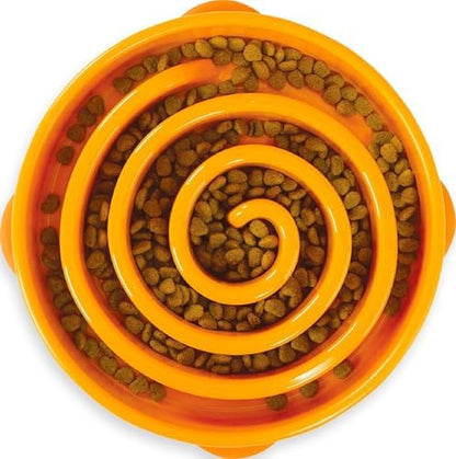 Outward Hound Fun Feeder Slo Bowl – Large 4‑Cup Capacity, Slow Feeding, Medium to Large Dogs, Non‑Slip, Orange, Swirl Pattern by OutwardHound