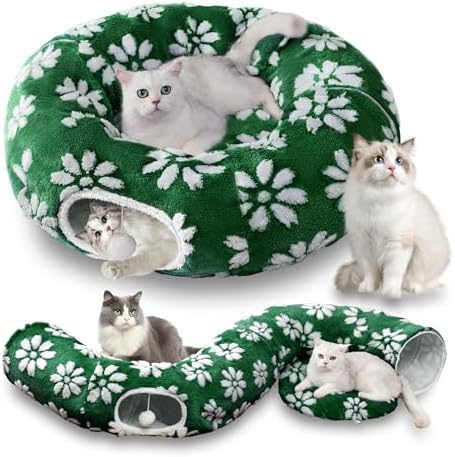 Cute Round Cat Tunnel for Indoor Cats, Green Flower by Yaning