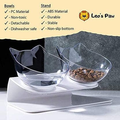 Leo's Paw Anti-Vomiting Orthopedic Cat Bowl Elevated 15° Tilted Cat Food and Water Bowls for Better Digestion Raised Stand with Non-Slip Bottom Detachable Feeding Bowl (Double Clear) - Image 6