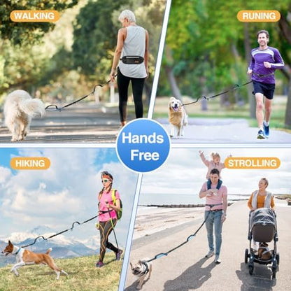 Kytely Hands Free Dog Leash with Zipper Pouch, Wide Padded Waist Dog Running Leash for Medium and Large Dogs, Dual Padded Handles, Retractable Bungee for Walking Jogging Training Hiking - Image 4