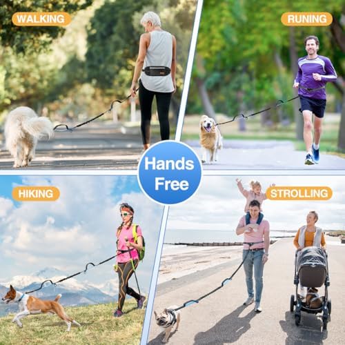 Kytely Hands Free Dog Leash with Zipper Pouch, Wide Padded Waist Dog Running Leash, Dual Padded Handles, Retractable Bungee for Walking Jogging Training Hiking - Image 5