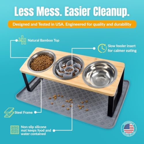 Raised Cat Food Bowls-3 Bowl Elevated Cat Feeding Station with Mat - Image 5