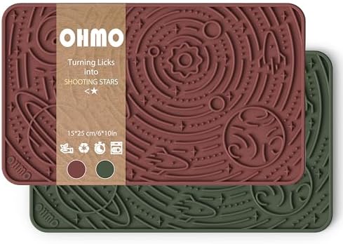 OHMO Lick Mat for Dogs&Cats, Space Pattern, 6×10", 2pcs, Brick Red&Camo Green by OHMO