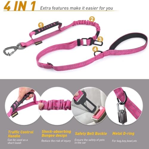 AUBELL Tactical Dog Leash Heavy Duty,4-6ft No Pull Bungee Leash,Pink - Image 4