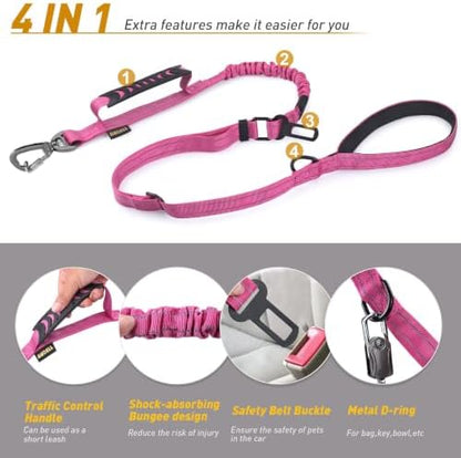 AUBELL Tactical Dog Leash Heavy Duty,4-6ft No Pull Bungee Leash,Pink - Image 4