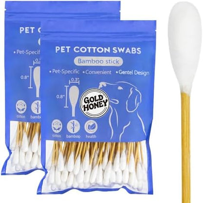 GOLD HONEY 6 Inch Large Cotton Swabs, Dog Ear Swabs with Bamboo Handle by GOLDHONEY