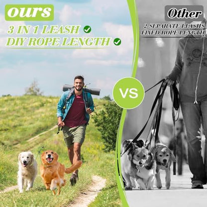 Dog Double Leashes,Rope Bungee Four Leash with Padded Handle Removable for 4 Dogs,Tangle-Free, Padded Handles, 360° Swivel Control (Green, 4 Way) - Image 4
