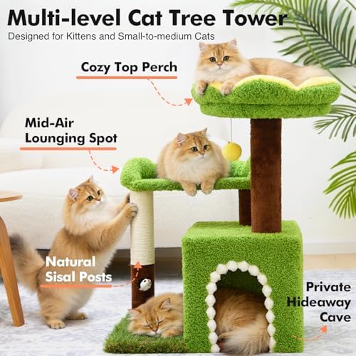 Woochpet Sunflower Short Cat Tree with Cat Scratching Posts Small Cat Tower - Image 2