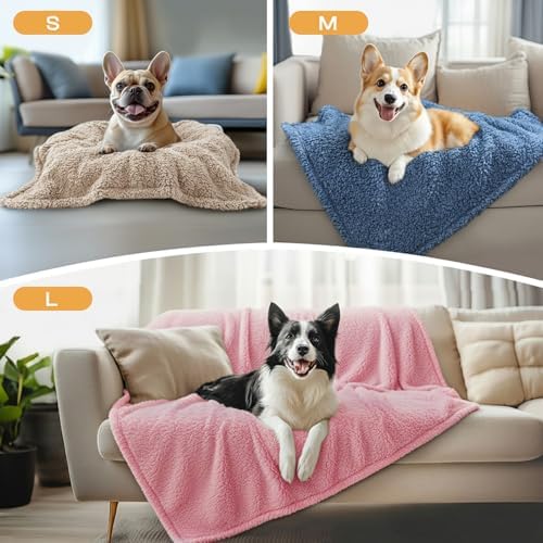 Luciphia 1 Pack 3 Calming Dog Blanket Fluffy Premium Fleece Pet Blankets Soft Sherpa Throw for Dogs Puppy Cat Beige/Pink/HazeBlue Medium (30" x20") - Image 3