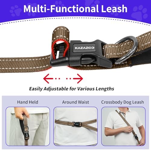 Hands Free Dog Leash by Kazazoo, Adjustable 6-9ft Waist & Crossbody Leash with Quick Off Buckle, Reflective Stitches for Walking, Jogging, Medium Large Dogs Brown - Image 5