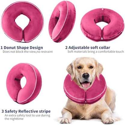 Inflatable Reflective Dog Cone Collar Alternative After Surgery,Doggie Recovery Dount Neck Ecollar,Adjustable Soft Dog Cone Collar for Small Medium Large Dogs (Pink, XL) - Image 2