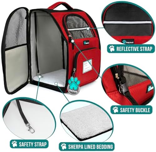 PetAmi Dog Backpack Carrier Airline Approved Cat Pet Puppy Bag, Red - Image 4