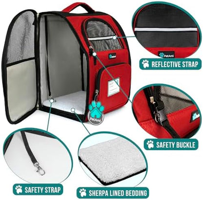 PetAmi Dog Backpack Carrier Airline Approved Cat Pet Puppy Bag, Red - Image 4