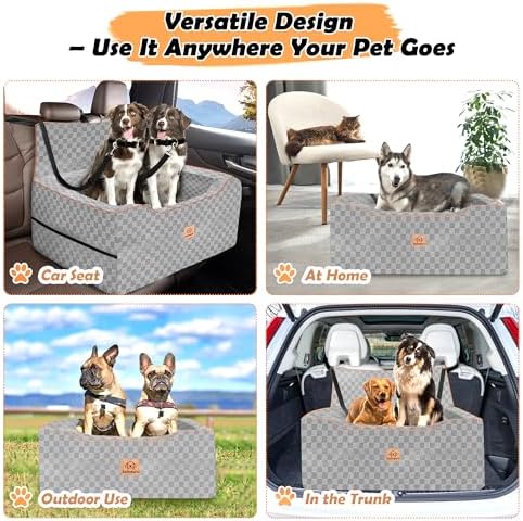 Large Dog Car Seat for Back Seat – Removable Dog Booster Seat & Washable Pet Car Seat for Medium & 2 Small Dogs up to 60lbs – Safety Straps & Storage Pocket – Travel & Home Use (Gray) - Image 6