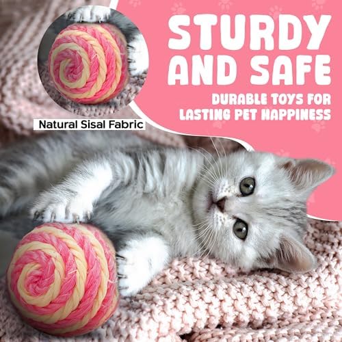 Cutie's PetBox 3-Pack Sisal String Rattle Ball Toy for Indoor Cats - All Natural Woven Fibers, Assorted Colors, 1.7" Size - Image 2