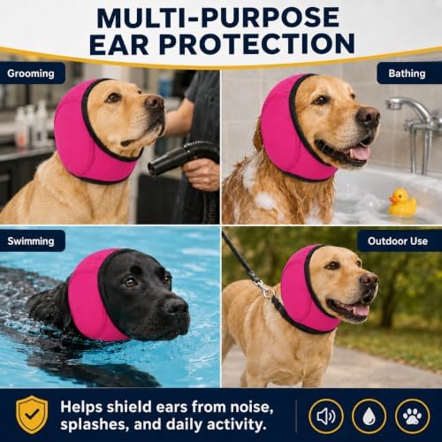 Dog Ear Muffs Noise Protection, Adjustable Dog Ear Wrap Calming Hoodie, No Shake Ear Covers for Thunder, Vacuum, Grooming & Bathing, Polyester Noise Reduction Padding with Elastic Strap(Rose red,S) - Image 6