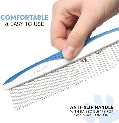 Poodle Pet Dog Combs for Grooming | 2 Pack | Stainless Steel Teeth Easily Remove Dirt | Proper Care Prevents Knots and Mats for Long and Short Haired Pets | Anti-Slip Comfort Grip Handle (Blue) - Image 5