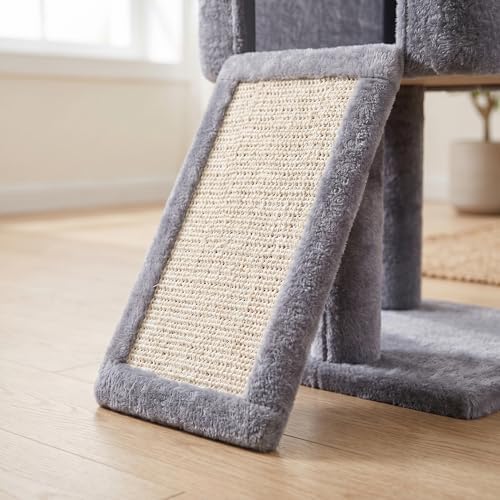 Roypet 32" Cat Tree for Indoor Cats, 2-in-1 Cat House with Sisal Scratching Post & Ramp, 2-Level Cat Tower with Rotatable Feather & Ball Toys, Stable Grey Cat Condo for Small/Medium Cats, Grey - Image 4