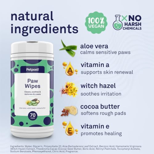 Petpost Large Paw Wipes for Dogs | 70 Count Dog Paw Cleaner Wipes with Aloe Vera, Witch Hazel & Cocoa Butter | Gentle Pet Wipes for Paws | Ultra Soft Cotton Pads - Image 3