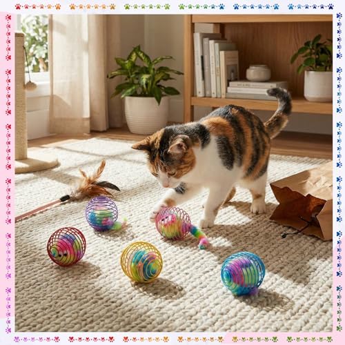 Jecery 5 Pcs Cat Toys Spring,Monster,Rainbow Color - Image 6