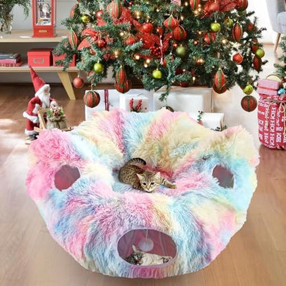 Cat Tunnel Bed, Collapsible Cat Tunnel with Washable Cushion,3-in-1 Multi-Functional Play Tunnel with Peek Holes & Ears, Indoor Playhouse for Cats Kittens Rabbits Small Dogs,Gift for Pet - Image 2