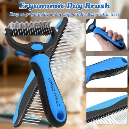 Dog Brush for Shedding - Undercoat Rake for Dogs Deshedding Brush Double-Sided Dematting Comb Pet Pro Grooming Tool Removes Knots Mats Tangled Hair - Image 5