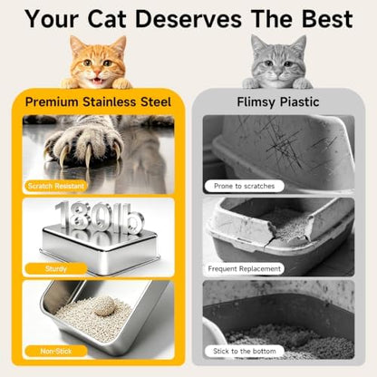 2 Pack XL Stainless Steel Litter Box with High Sides, Metal Litter Box - Image 6