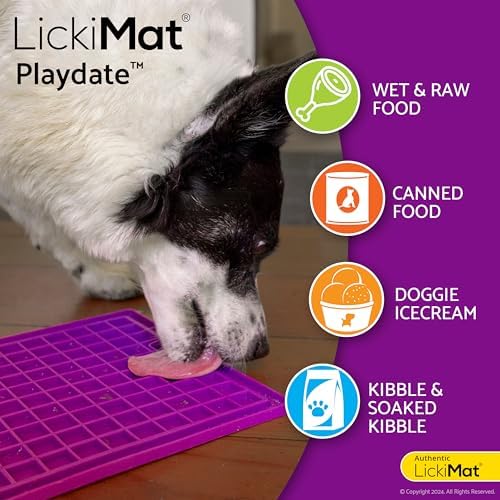 LickiMat Classic Playdate Slow Feeder for Dogs Lick Mat Boredom Anxiety Reducer Perfect for Food Treats Yogurt Liquid Food Peanut Butter Fun Alternative to a Slow Feed Dog Bowl, Purple - Image 4