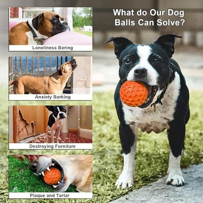 Squeaky Dog Balls, Indestructible Dog Toys for Aggressive Chewers Large/Medium Breed, Natural Rubber Interactive Chew Toys for Teeth Clean, Relieves Anxiety (Orange) - Image 4