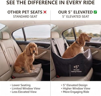Dog Car Seat, 5" Elevated Cushion, Front/Back Seat, Dogs & Cats 30 lbs - Image 3