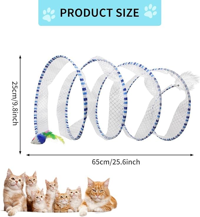 Andiker Spiral Tunnel for Cats, 21.45” Collapsible Cat Tunnel with Feather Toy and Plush Mouse Interactive Cat Toys for Indoor Cats to Relieve Boredom for Kitten (Yellow) - Image 2