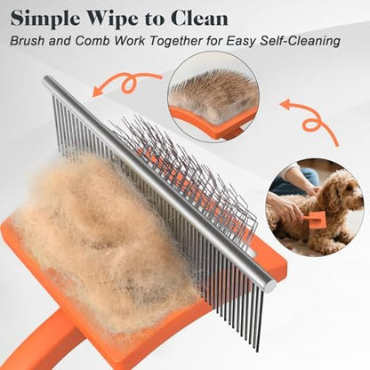 2PCS Slicker Brush for Dogs & Pet Comb,Professional Dog Grooming Brush (Goldendoodles,Poodles,Labradoodles) with Extra Long Pins to Effectively Remove Tangles, Knots and Mats (Orange, Large) - Image 5