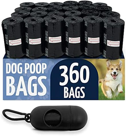 Reli. Dog Poop Bags w/Holder (360 Pack - 24 Rolls) | Leash Clip Dispenser by Reli