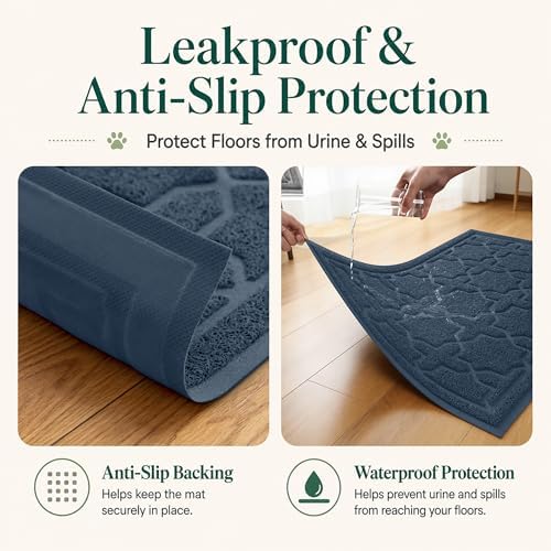 Yimobra Cat Litter Mat, Waterproof Litter Trap Mat, 35.4x23.6, Dark Blue - Image 3