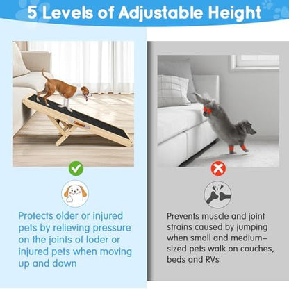 Dog Ramp for Couch with Non-Slip Silicone Mat, 39" Wooden Pet Ramps for Small Dogs, Hold up to 100lb, Adjustable Height from 11.41" to 20.47", Portable Stable Pet Step for Sofa Stairs - Image 5