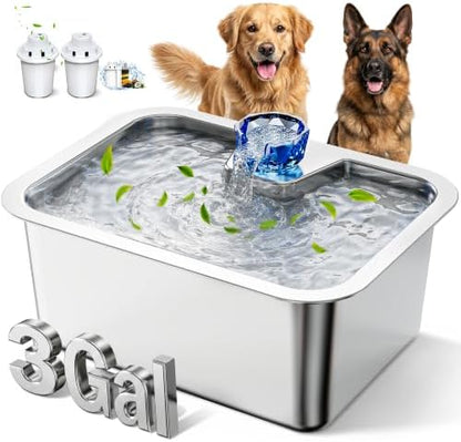 3 Gallon Stainless Steel Dog Water Fountain, Large Dogs, 2 Filters by PETDOTT