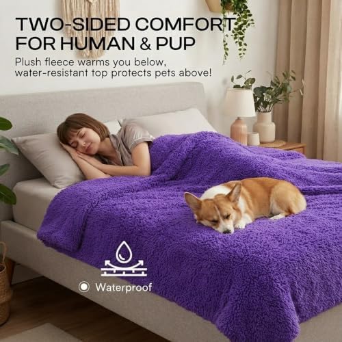 Purple Waterproof Pet Calming Blanket for Dogs Fluffy Dog Bed Cover Puppy Pets Blankets Leakproof Sofa Couch Washable Cover Doggie Cat Fluffy Lavender Mats for Warm-Purple,L-65x57in - Image 4