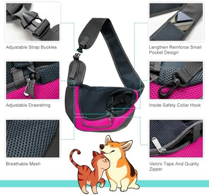Small Dog Sling Carrier, Sling Pet Pouch to Wear Medium Dog Cat Travel Breathable, Soft-Sided Crossbody Puppy Carrying Purse Bag, L, Rose - Image 3