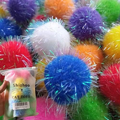 30 Pieces 1.2 inches Sparkle Pom Pom Balls for Cat - Interactive Glitter Balls, Multicolor, Best as Kitten Play Toys by Shizhoo