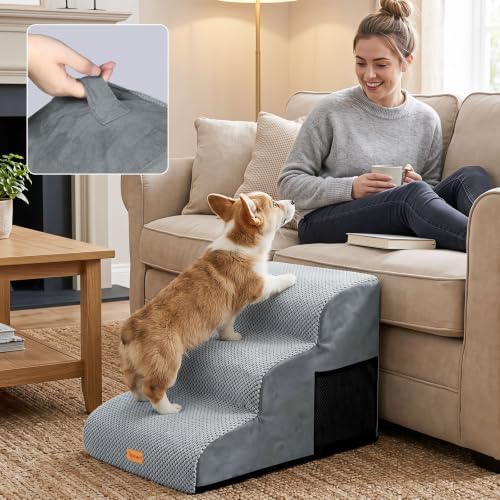 Dog Stairs for Small Dogs, 3-Step Non-Slip Foam Pet Steps for Couch Bed - Image 7