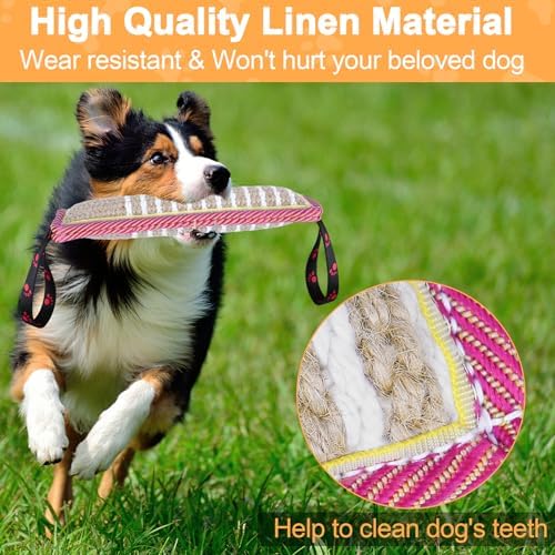 ToLanbbt Dog Tug Toy Dog Bite Jute Pillow Pull Toy with 2 Strong Handles for Tug of War, Puppy Interactive Play, Tear Resistant Bite Training Toys for Small Medium Large Dogs (Pink Yellow Footprint) - Image 3