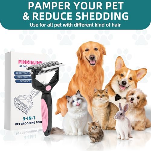 3-IN-1 Pet Grooming Tool - Undercoat Rake, Dematting Comb & Deshedding Brush for Cats, Dogs, Horses - Removes Mats, Tangles & Loose Fur, Reduces Shedding & Prevents Hair Mess (Pink) - Image 6