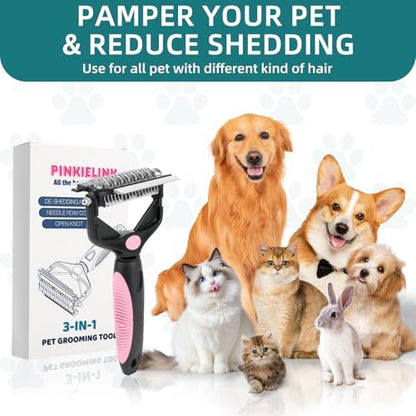 3-IN-1 Pet Grooming Tool - Undercoat Rake, Dematting Comb & Deshedding Brush for Cats, Dogs, Horses - Removes Mats, Tangles & Loose Fur, Reduces Shedding & Prevents Hair Mess (Pink) - Image 6