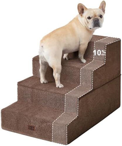 EHEYCIGA Dog Stairs for Bed 18" H, 4-Step Extra Wide Dog Steps, Brown by EHEYCIGA