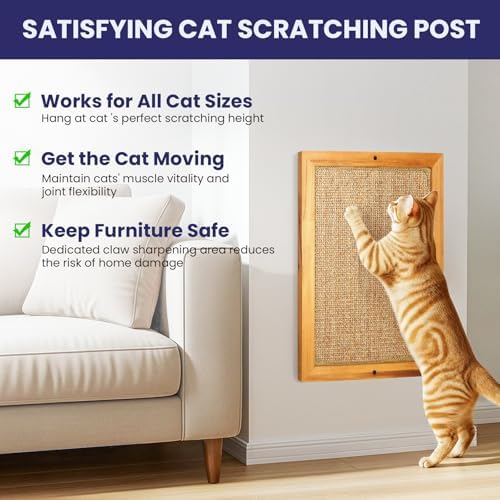 Large Sisal Cats Wall Scratcher, Floor or Wall Mounted Cat Scratching Mat, Durable cat Scratch Pads for Indoor Cats, Framed Sisal Scratch Pad Mat, Wall Cat Scratching Post for Furniture Protector - Image 4