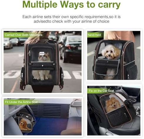 Large Cat Backpack Carrier Expandable Pet Carrier Backpack for Small Dogs Medium Cats Fit Up to 18 Lbs, Dog Backpack Carrier, Foldable Puppy Backpack Carrier for Travel, Black - Image 6