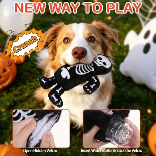 Mihachi Halloween No Stuffing Crinkle Dog Toys,2-in-1 Holds Water Bottles-Cruncher with Puncture Resistant Squeaker, Dog Squeak Toys Plush Dogs Chew Toy for Puppy Small Medium Breed Chewer, Skeleton - Image 2