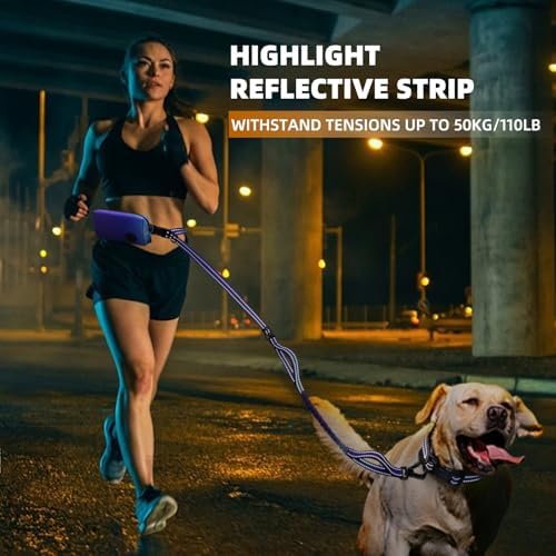 Roses&Poetry Hands Free Dog Leash with Zipper Pouch, 6-9ft Bungee Waist Leash for Medium Large Dogs Walking, Running Lead with Dual Padded Handles Car Safety Buckle for Training Jogging - Image 5