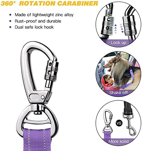 AUBELL Dog Seat Belt for Car,2 Pack Set 3-in-1 Dog Car Harness,Black+Purple - Image 4